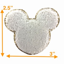 Gold Glitters & White Chenille Varsity Initial Patches, Adhesive Sticker Iron On, 2.25" Height (Mickey)