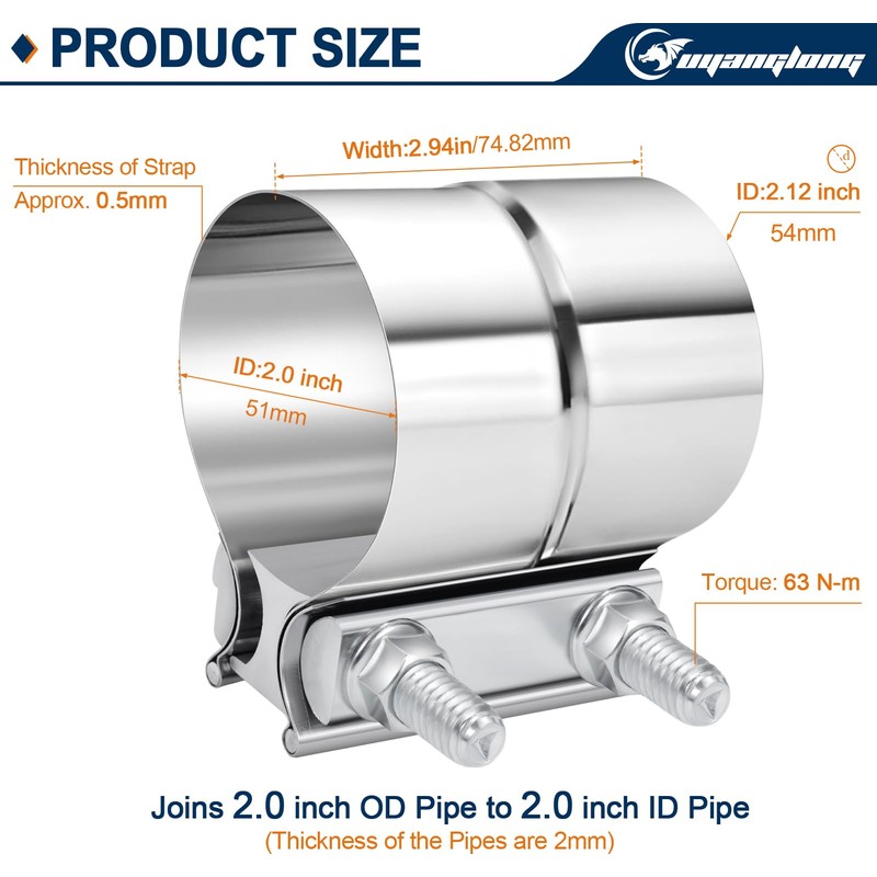 2.25 Inch Exhaust Clamp, 2 1/4'' Lap Joint Band Clamp