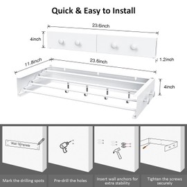 SZJoyBet Drying Rack Clothing,Clothes Drying Rack Wall Mounted,Laundry Drying Rack Wall Mount,Foldable,Collapsible,60 lb Capacity 5 Aluminium Poles with 6 Hooks (White, 23.6'')