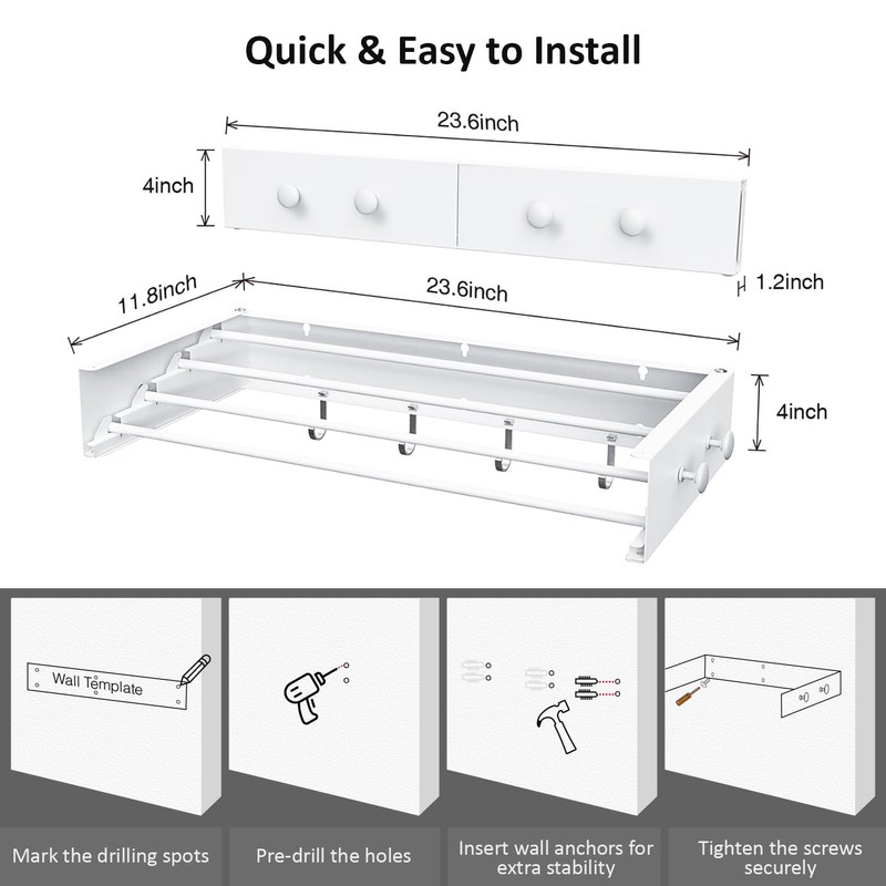 SZJoyBet Drying Rack Clothing,Clothes Drying Rack Wall Mounted,Laundry Drying Rack