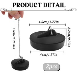 2 Pcs Universal Sink Plug Bathtub Bath Plug with Stainless Steel Chain Bathroom Kitchen Home Sink Plug Rubber Drain Stopper (Size 42mm To 45mm, Chain 40cm)