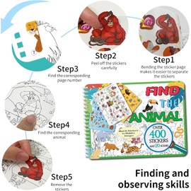 OSIMIG Find The Animal Sticker Books, Sticker Books for Kids, Include 20 Hidden Theme, Sticker Activity Books for Toddlers, Kids Educational Toys