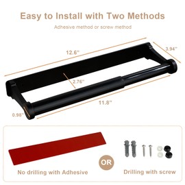 Paper Towel Holder Under Cabinet - Adhesive or Wall Mount Paper Towel Holder for Kitchen & Bathroom, Aluminum Under Counter Paper Towel Holder for Most Roll Sizes of Maximum 11.8", Matte Black
