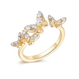 CYW Moissanite Butterfly Pretty Stacking Gold Open Ring for Women 925 Sterling Silver Adjustable Ring Size 7