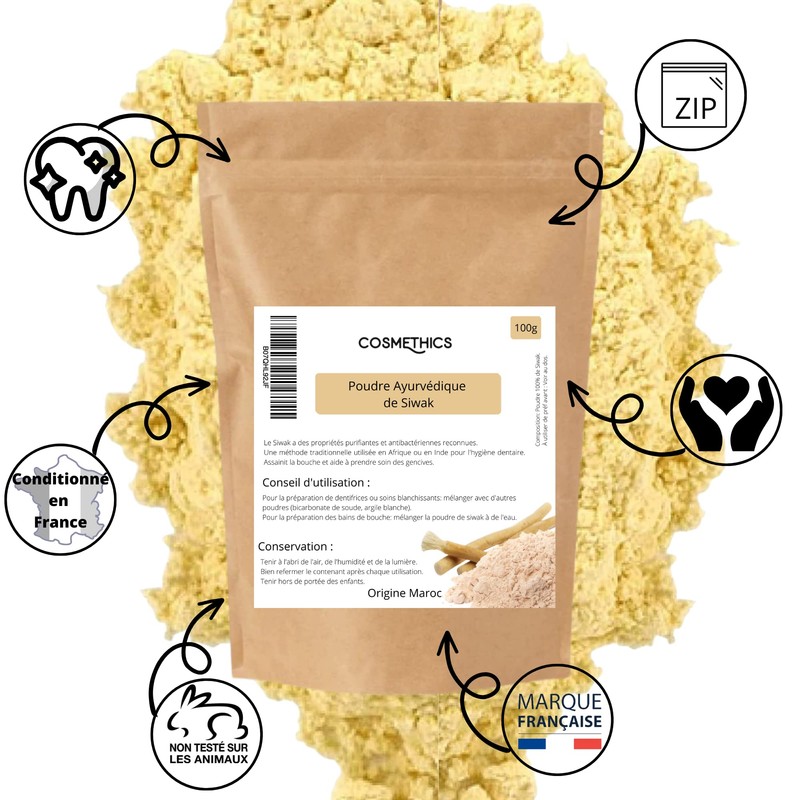 Cosm'Ethics® Ayurvedic Organic Siwak Powder 100% Natural Cleanses Gum Care