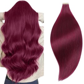 Tape in Hair Extensions Human Hair Burgundy 16 Inch 10pcs Hair Extensions Real Human Hair Tape in Extensions Invisible Seamless(99J-A#, 16 Inch, 10pcs)