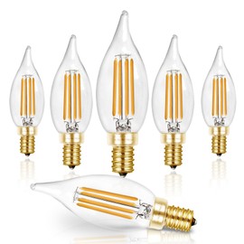 Hizashi E12 Candelabra Bulb 60 watt 2700K Soft Warm White, Dimmable E12 LED Bulb, 90+ CRI 6W 550LM, CA11 Flame Tip LED Chandelier Light Bulbs Candelabra Base, UL Listed - 6 Pack