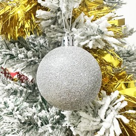 101 Pieces Christmas Tree Baubles Set Xmas Ornaments Christmas Tree Plastic Baubles for Seasonal Decoration with 1 Star Tree Topper, Shatterproof Xmas Hanging Balls for Holiday Party, Silver