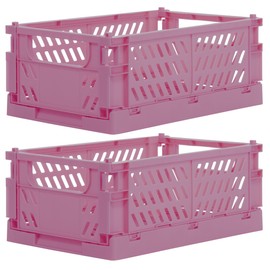 Brandsseller Foldable Folding Box 25 x 16.5 x 10 cm Sturdy Shopping Basket Stackable Transport Basket Storage Box Set – Pink