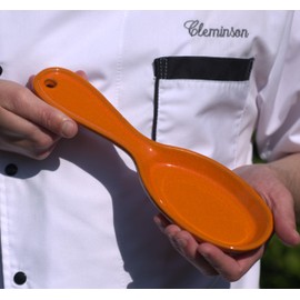 Cleminson Spanish Ceramic Kitchen Spoon Rest – Hand-Dipped and Pastel Style Utensil Holder | 27 cm, Dishwasher Safe, for Tongs, Wooden Spoons, Spatulas | Tea Bag Holder (Orange Pastel)