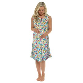 i-Smalls Women's Maternity Floral Nightie Super Soft Button Front Nursing Nightdress Sleeveless Breastfeeding Nightshirt (12-14) Mixed