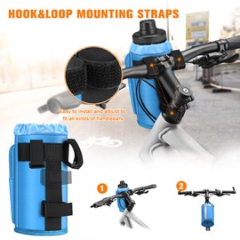 FINPAC Cup Holder for Bike, Universal Water Bottle Holder with Phone Pockets for Stroller Walker Golf Cart Rollator and Electric Scooter Handlebars, Drink Holder for Outdoor, Biking - Blue