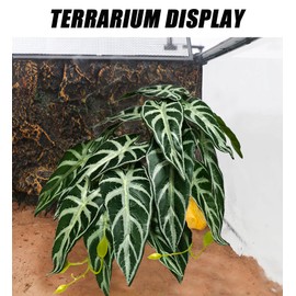 Woyrise Reptile Plants for Terrarium Decor, Ball Python Tank Accessories fit Bearded Dragon Crested Leopard Gecko Lizard Chameleon Snake Frog Tortoise Hermit Crab - Fake Alocasia Black Velvet