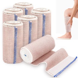 Zynaxir 6 Rolls Elastic Bandage Wrap 4Inch Cotton Compression Bandage Wraps Stretches up to 4.5M with Velcro Closure Sport Support Bandage for Wrists, Legs, Knees, Ankles, Elbows, Shoulders