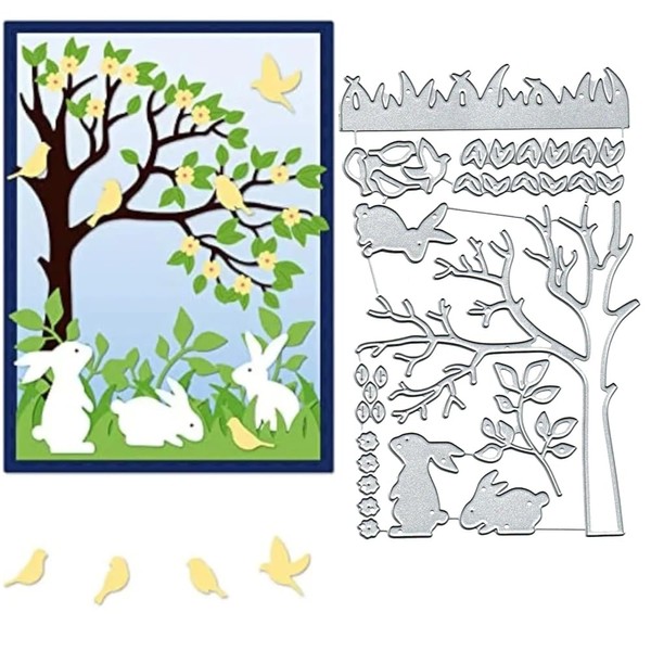Rabbit Tree Frame Metal Die Cuts, Easter Rabbit Metal Cutting