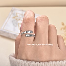 ACJFA Just Breathe Anxiety Rings for Women 925 Sterling Silver Adjustable Fidget Rings with Rotating Beads Anti-Anxiety Jewelry Gift