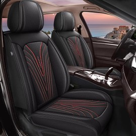 DISUTOGO Car Seat Covers Fit for Toyota 4Runner 2003-2025 2026: Front Seat Covers Faux Leather Waterproof Breathable Car Seat Cushions Cover (2 Seats,Black & Red Line)