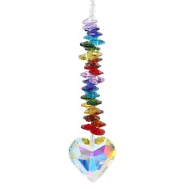 PATIKIL Hanging Crystal Suncatcher Prism with Heart Ball Beads for Indoor/Outdoor Window Home Car Garden Birthday Party Decor Women, 7-Color