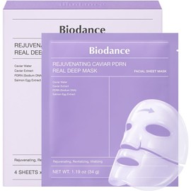 Biodance Rejuvenating Caviar Pdrn Real Deep Mask, Overnight Hydrogel Face Mask, Skin Firming, Radiance, Enhancing Skin Recovery, Korean Skin Care 1.19Oz(34g) X 4Ea