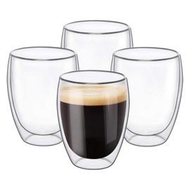 EasyWare Premium Set de Vasos y Tazas de Doble Pared de Vidrio Tèrmico Borosilicato Para Capucchino Espresso Té Café Etc (4 x 350)