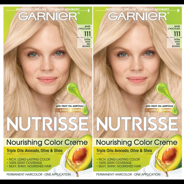 Garnier Hair Color Nutrisse Nourishing Creme, 111 Extra-Light Ash Blonde (White Chocolate), 2 Count