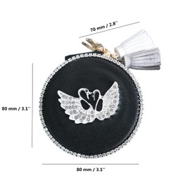 TANG SONG Swan Pattern Cosmetic Makeup Mirror Leather Mirror Whit Keychain (Black)