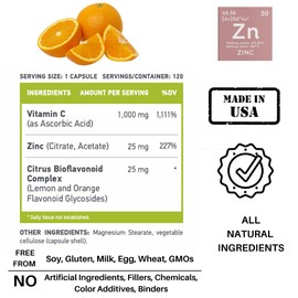 MUSCLE FOOD LABS (2 Pack) MFL Vitamin C + ZINC | C - 1000 | VIT C 1,000mg | Zinc 25mg | Citrus Bioflavonoids 25mg | Non-GMO & Gluten Free