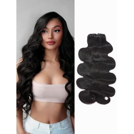 LUVME Invisible Clip in Hair Extensions,16 Inch 2 Pack 220g 14pcs Body Wave Invisible Clip ins Hair Extensions Human Hair Natural Black Hair Extensions Clip in for Women