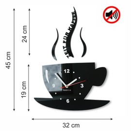 FLEXISTYLE Cup Time for Coffee Modern Kitchen Wall Clock, 3D Roman, Wall Clock Decoration (Black), 32 x 19 cm
