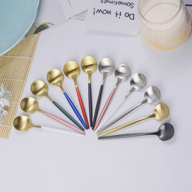 TOTI Coffee Spoon, Tea Spoon, Set of 5, 5.1 inches (13 cm), Stylish, Cute Spoons, 18-8 Stainless Steel, Frosted, Suitable for Coffee, Tea, Dessert, Ice Cream, Various Colors Available (Silver/Black)