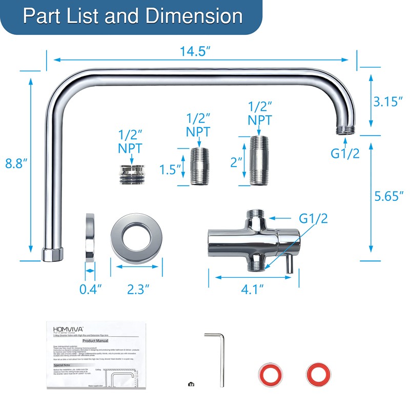 HOMVIVA® All Solid Metal 3-Way Shower Arm Diverter Valve with