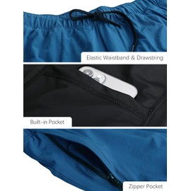 Ecupper Mens Swim Trunks 2 in 1 Compression Liner Board Shorts Quick Dry Swimwear Beach Swimming Bottoms with Zipper Pocket Dodger Blue M