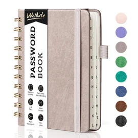 WEMATE Spiral Password Book with Alphabetical Tabs, Small, for Seniors, Internet Password Manager Notebook, Hardcover Journal, Logbook, A6, 12 x 15 cm, Dusty Pink