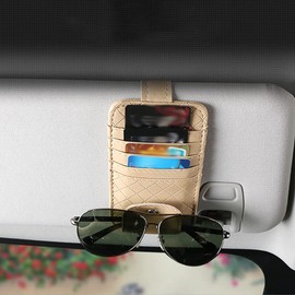 Car Sun Visor Organizer PU Leather Card Holder with 4 Card Slots Visor Sunglass Holder Mini Universal Pocket Storage Pouch Holder Auto Interior Accessories Pocket Organizer for Car Truck SUV Brown