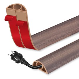 Floor Cord Cover for Wires on Floor Self Adhesive Cord Hider Floor Cable Management Wire Covers for Cords Protector Prevent Cable Trips Cord Cavity W 0.32" x H 0.32", Grayish Brown Wood, 10Ft