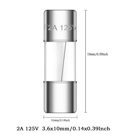 Dyruilanbo 2A 125V Small Fuse 2 amp 125 Volt 3.6x10 mm mini fuses Assortment kit F2AL125V 0.14x0.39 Inch Fast-Blow Glass Fuses Christmas Light fuses Fast-Acting (Pack of 10)