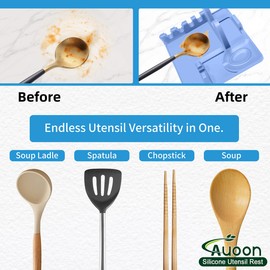 AUOON Silicone Utensil Rest and Pot lid holder with Drip Pad for Multiple Utensils,Dishwasher Safe,Heat-Resistant,Spoon Rest for Stove Top,Kitchen Utensil Holder for Spoons,Ladle,Tong & More