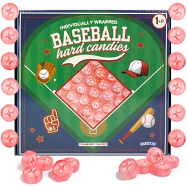 Bulk Baseball Candy, Individually Wrapped Hard Candies, Sports Themed Party Favors, Treat Bags and Concessions, 1 Pound Box (110 Pieces)