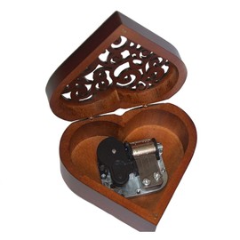 Antique Engraved Wooden Wind-Up Musical Box,Over The Rainbow Musical Box,with Silver-Plating Movement in,Heart-Shaped
