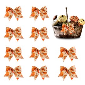 Hying 10PCS Fall Bows for Wreath, Linen Plaid Pumpkin Harvest Wreath Bows for Thanksgiving Décor, Thanksgiving Bows for Front Door Indoor Outdoor Wall Tree Topper Autumn Decoration Supplies Ornament