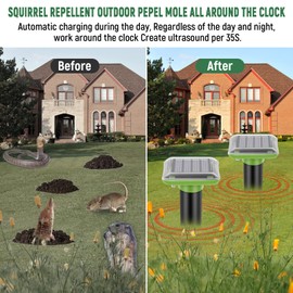 HiAnifri Ultrasonic Mole Repellent Outdoor, Solar-Powered Gopher Mole Repellent for Lawn Yard and Garden, 4 Pack Waterproof Mole Killer Traps, Effectively Repels Mole Snake Vole Groundhog-Green