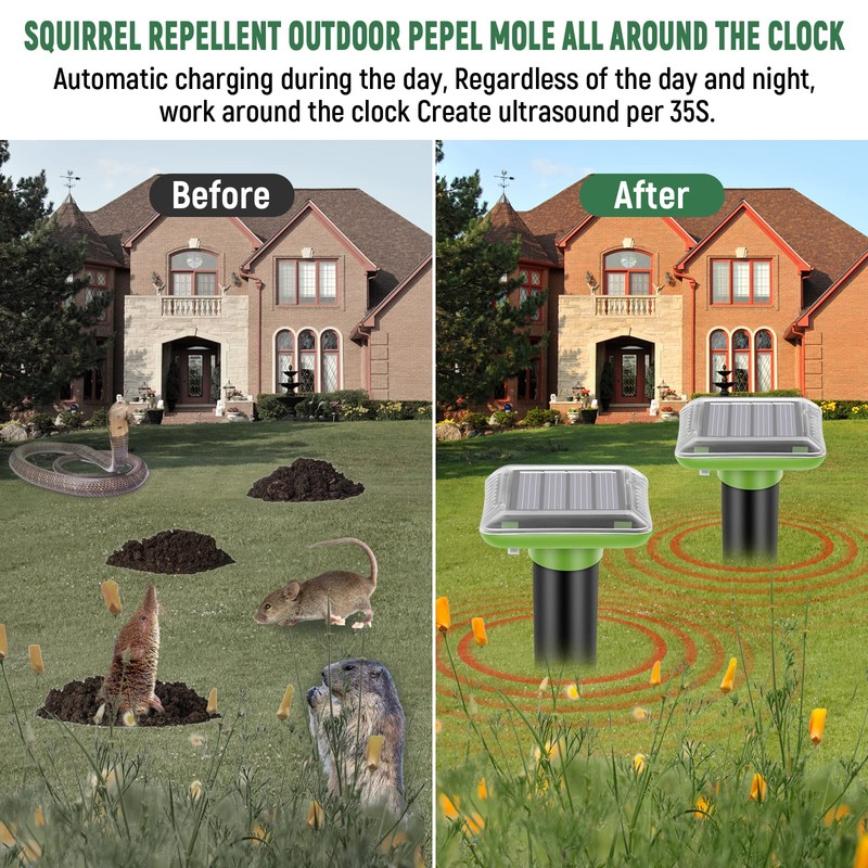 HiAnifri Ultrasonic Mole Repellent Outdoor, Solar-Powered Gopher Mole Repellent for