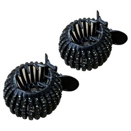 Set of 2 Heavy Stone Black Round Clamps