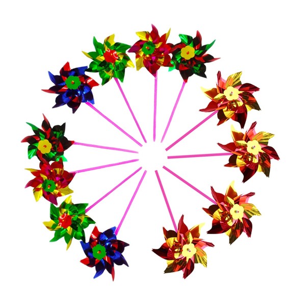 Toyvian 12Pcs Plastic Rainbow garden pinwheels pinwheels for kids plastic rainbow pinwheel Pinwheel Party Pinwheels