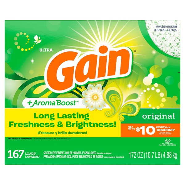 Gain Powder Laundry Detergent for Regular and HE Washers, Original Scent, 172 ounces (Packaging May Vary)