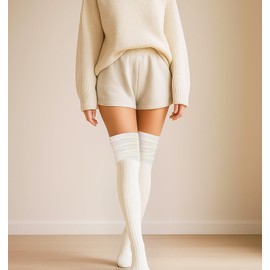 ValueBargain Thigh High Socks, Boot Socks for Women Knee High for Boots Casual Long Boot Stockings, Beige