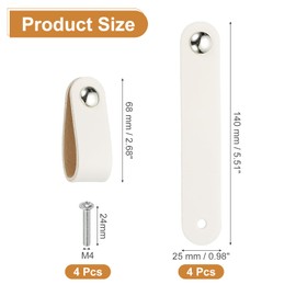 PATIKIL Leather Drawer Pulls, 4 Pcs Leather Handle Single Hole Cabinet Dresser Knobs with Screws for Bathroom Kitchen Dresser Cupboard Door, White
