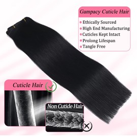 Clip in Hair Extensions Real Human Hair, Seamless Clip ins Real Human Hair for Women, Remy Human Hair Clip in Extensions, Double Weft 8pcs 16 inch Jet Black