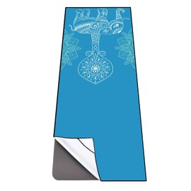 QiyI Yoga Mat Towel with Corner Pockets, Non Slip Sweat Absorbent Hot Yoga Towels, Soft Yoga Blankets with Travel Bag, Skidless Mat Cover for Workout, Gym, Fitness - 70"x26", Blue Mandala Elephant