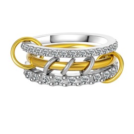 Maverileisure Gold Silver Stackable Rings for Women Non Tarnish 18k Gold Plated Cubic Zirconia Ring Two-Toned Mixed Metals Stack Interlocking Multi-Link Connected Thumb Rings Jewelry Gift Size 6-10